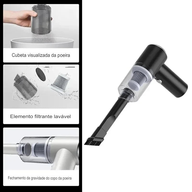 Mini Aspirador Portátil PowerClean – Recarregável, Sem Fio e Super Potente!
