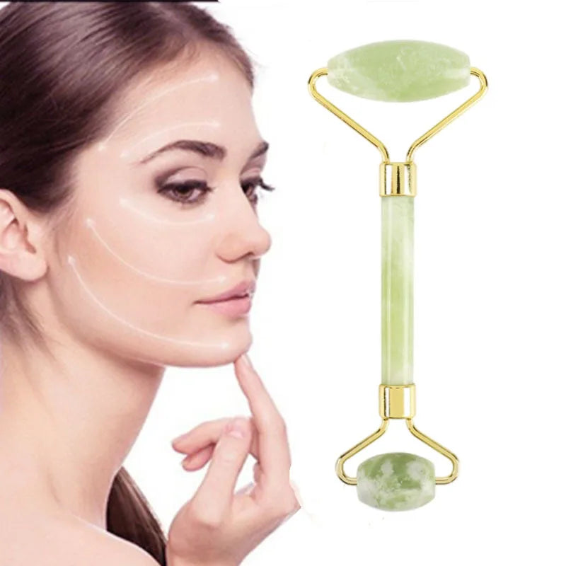 Rolo Facial de Jade Antienvelhecimento - Massageador Facial para Reduzir Rugas e Linhas de Expressão