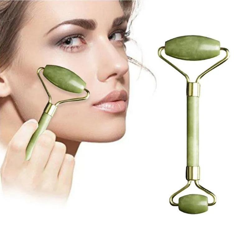 Rolo Facial de Jade Antienvelhecimento - Massageador Facial para Reduzir Rugas e Linhas de Expressão