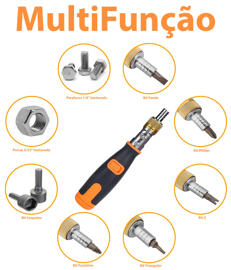 🔧 Kit Chave Catraca Articulada 1/4" + 12 Bits Phillips Torx Allen U Y Pozidriv 🛠️
