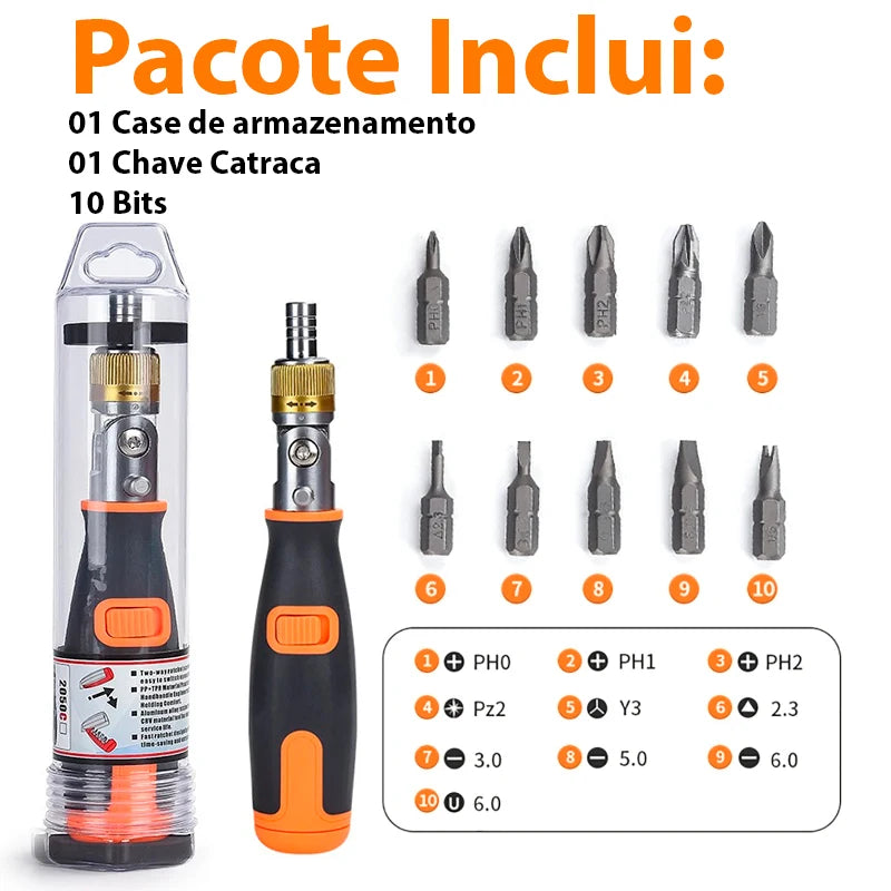 🔧 Kit Chave Catraca Articulada 1/4" + 12 Bits Phillips Torx Allen U Y Pozidriv 🛠️