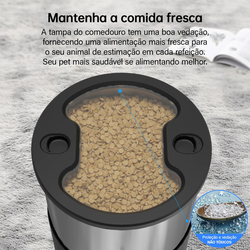 Alimentador Automático Inteligente 5L | Controle via App no Celular | Tigela Inox | Sensor Infravermelho | Gravação de Voz