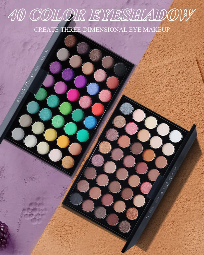 🌟 Paleta de Sombras 40 Cores – Matte, Shimmer e Metálica | Longa Duração e Alta Pigmentação 🎨✨