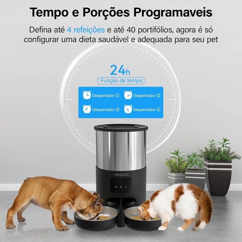 Alimentador Automático Inteligente 5L | Controle via App no Celular | Tigela Inox | Sensor Infravermelho | Gravação de Voz