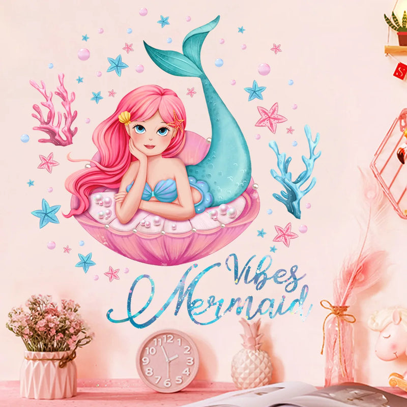 Adesivo de Parede Sereia com Pérolas – Decoração Infantil para Quarto de Menina, Berçário e Ambiente Lúdico